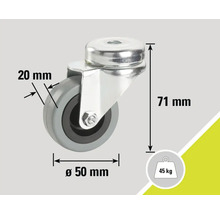 Otočné kolečko o rozměrech 50 mm v průměru, 20 mm šířka a 71 mm výška, nosnost 45 kg