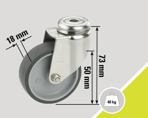 Otočné kolečko o rozměrech 73 mm výška, 50 mm průměr a 18 mm šířka kola pro maximální zatížení 40 kg