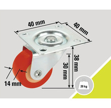 Otočné kolečko s nosností 20 kilogramů a rozměry 40 x 40 x 38 milimetrů