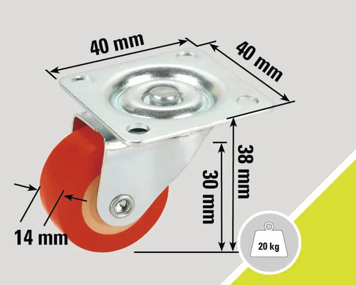 Otočné kolečko s nosností 20 kilogramů a rozměry 40 x 40 x 38 milimetrů