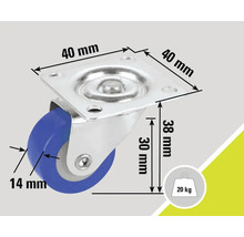 Otočné kolečko s nosností 20 kilogramů a rozměry 40 x 40 x 38 milimetrů