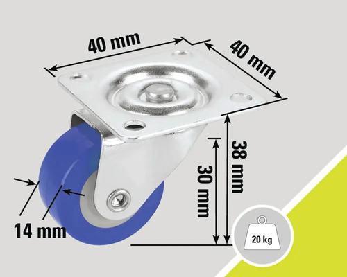 Otočné kolečko s nosností 20 kilogramů a rozměry 40 x 40 x 38 milimetrů