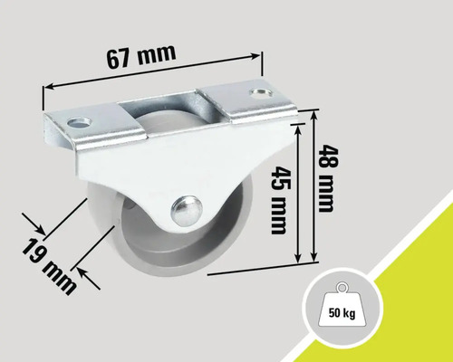 Kolečko s nosností 50 kilogramů a údaji o velikosti