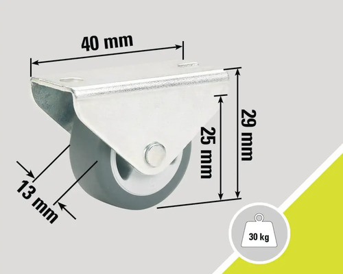 Kolečko s nosností 30 kilogramů a rozměry 40 x 29 milimetrů.