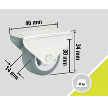 Otočné kolečko o rozměrech 46 mm, 34 mm a 14 mm a nosnosti 35 kg