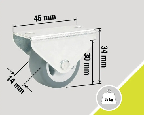 Otočné kolečko o rozměrech 46 mm, 34 mm a 14 mm a nosnosti 35 kg