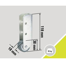 Nábytkové kolečko s rozměry 118 mm výška, 38 mm hloubka a 18 mm průměr kola, nosnost 45 kg