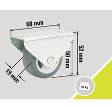 Otočné kolečko o rozměrech 68 mm x 52 mm a nosnosti 55 kg