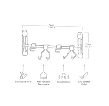 Nástěnná šatní skříň z pozinkované oceli, 74 x 31 cm, s ochranou proti poškrábání a variabilními háčky pro využití podlahové plochy
