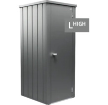 Kovová zahradní skříň ve vysokém provedení pro venkovní použití.