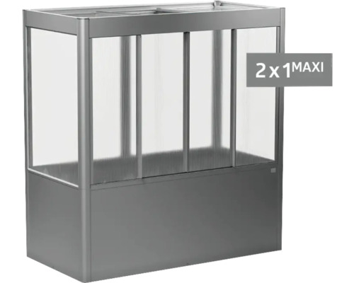 Kovový a skleněný vyvýšený záhon s posuvnými dveřmi