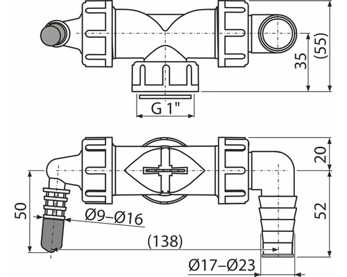 Technický výkres vodovodního kohoutku s rozměry