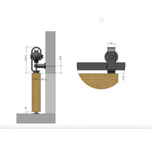 Technický výkres posuvného dveřního systému s rozměry