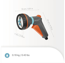 Zahradní sprcha o rozměrech 15 x 7 x 12 cm a hmotnosti 0,19 kg