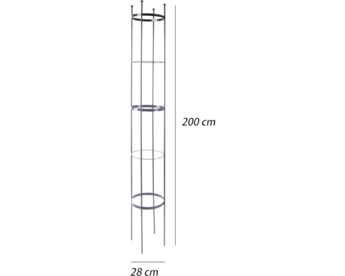 Kovová podpěra pro rostliny, 200 cm vysoká a 28 cm široká
