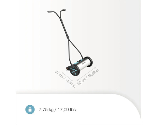 Ruční sekačka na trávu s rukojetí a rozměry