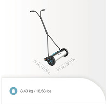 Ruční sekačka Gardena o rozměrech 37 x 58 cm a hmotnosti 8,43 kg