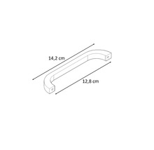 Nákres nábytkové úchytky o rozměrech 14,2 cm a 12,8 cm