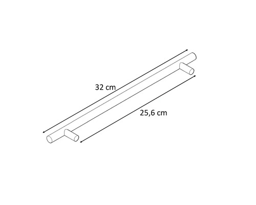 Technický výkres nábytkové úchytky o rozměrech 32 cm a 25,6 cm
