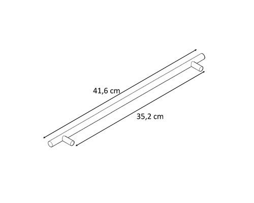 Nákres tyčové rukojeti o rozměrech 41,6 cm a 35,2 cm.