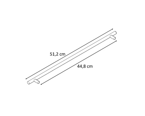 Diagram tyče o délce 51,2 centimetrů s rozestupem 44,8 centimetrů
