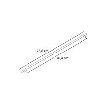 Schématické znázornění sprchové tyče o rozměrech 76,8 cm a 70,4 cm.