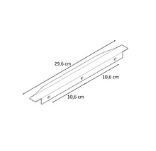 Technický nákres kovového profilu o délce 29,6 centimetrů a šířce 10,6 centimetrů