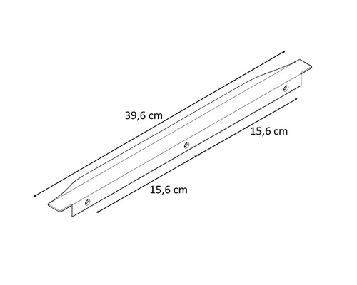 Nákres profilu o délce 39,6 centimetru se dvěma stranami o délce 15,6 centimetru