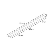 Nákres 59,6 cm dlouhého profilu s otvory a délkou 18 cm na obou koncích.