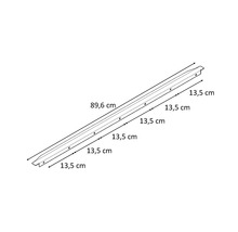 Montážní lišta s otvory a rozměry 89,6 centimetrů a 13,5 centimetrů