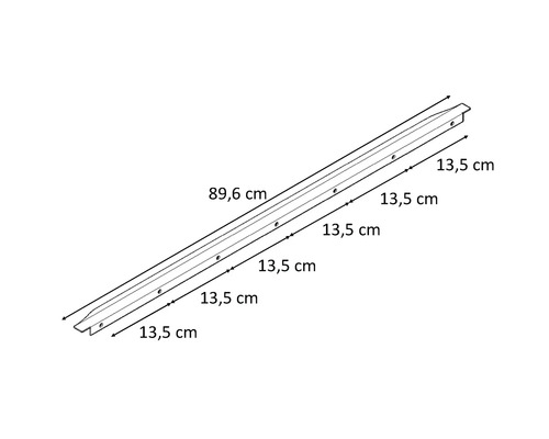Montážní lišta s otvory a rozměry 89,6 centimetrů a 13,5 centimetrů