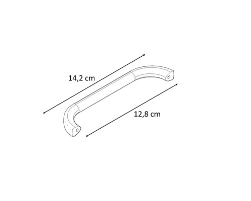 Nákres nábytkové úchytky o rozměrech 14,2 cm a 12,8 cm