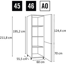 Technický nákres kuchyňské skříňky s rozměry