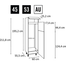 Technický výkres kuchyňské skříňky s rozměry