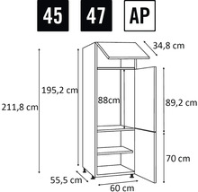 Technický nákres kuchyňské skříňky s rozměry