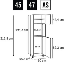 Obrázek rozměrů vysoké skříně