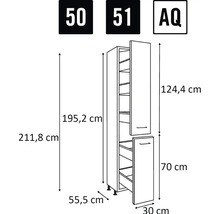 Technický nákres skříně s rozměry.