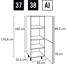 Technický nákres vysoké skříně s rozměry