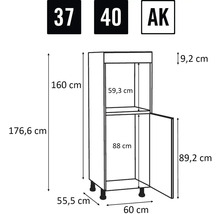 Technický výkres vysoké skříně s rozměry