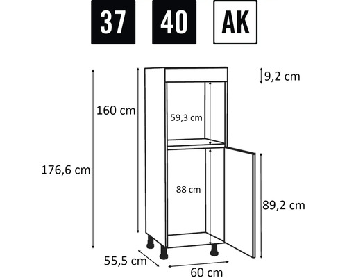 Technický výkres vysoké skříně s rozměry