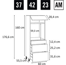 Technický výkres kuchyňské skříňky s rozměry