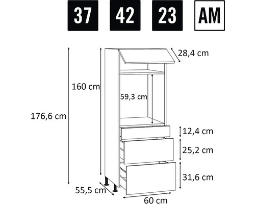 Technický výkres kuchyňské skříňky s rozměry