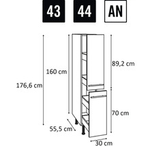 Technický výkres kuchyňské skříňky s rozměry