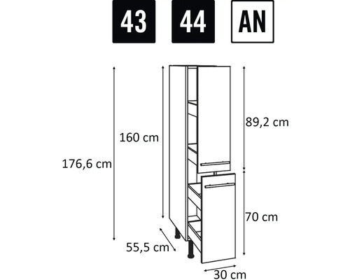 Technický výkres kuchyňské skříňky s rozměry