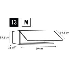 Obrázek kuchyňské skříňky o rozměrech 90 x 35,2 x 33 centimetrů