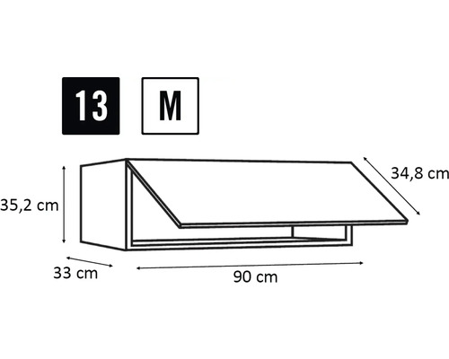 Obrázek kuchyňské skříňky o rozměrech 90 x 35,2 x 33 centimetrů