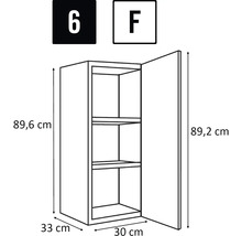 Technický nákres závěsné skříňky o rozměrech 89,6 x 33 x 30 cm