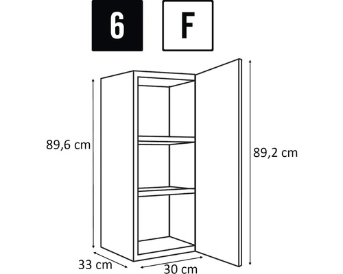 Technický nákres závěsné skříňky o rozměrech 89,6 x 33 x 30 cm
