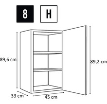 Schéma horní skříňky s rozměry 89,6 x 45 x 33 cm