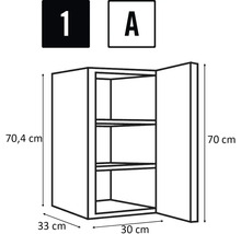 Obrázek závěsné skříňky s rozměry.